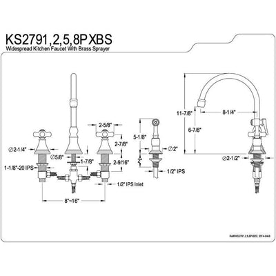 Kingston Polished Brass 8" Deck Mount Kitchen Faucet w Brass Sprayer KS2792PXBS