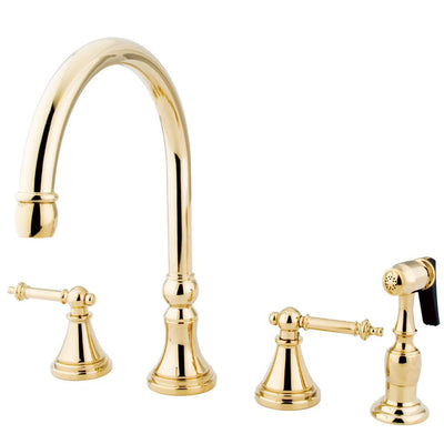 Kingston Polished Brass 8" Deck Mount Kitchen Faucet w Brass Sprayer KS2792TLBS