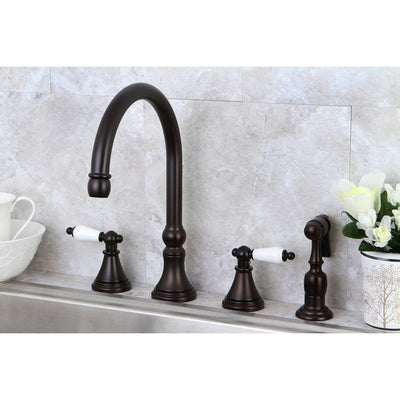 Kingston Oil Rubbed Bronze 8" Deck Mount Kitchen Faucet w Sprayer KS2795PLBS