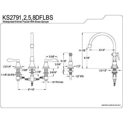 Kingston Satin Nickel NuFrench 8" kitchen faucet w/ sprayer KS2798DFLBS