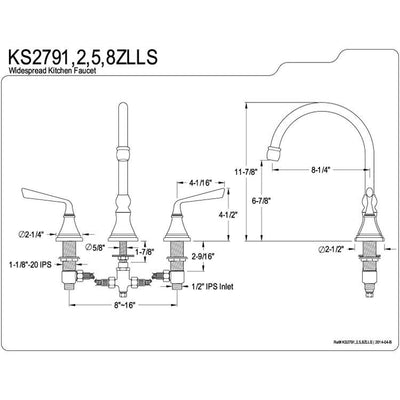 Kingston Silver Sage Satin Nickel Widespread Kitchen Faucet KS2798ZLLS