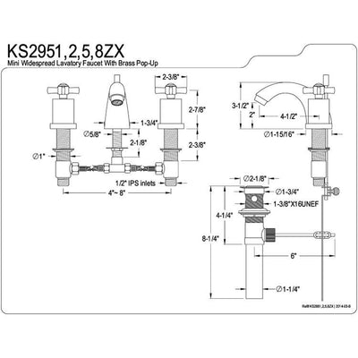 Kingston Brass KS2958ZX Mini Widespread Bathroom Faucet Satin Nickel