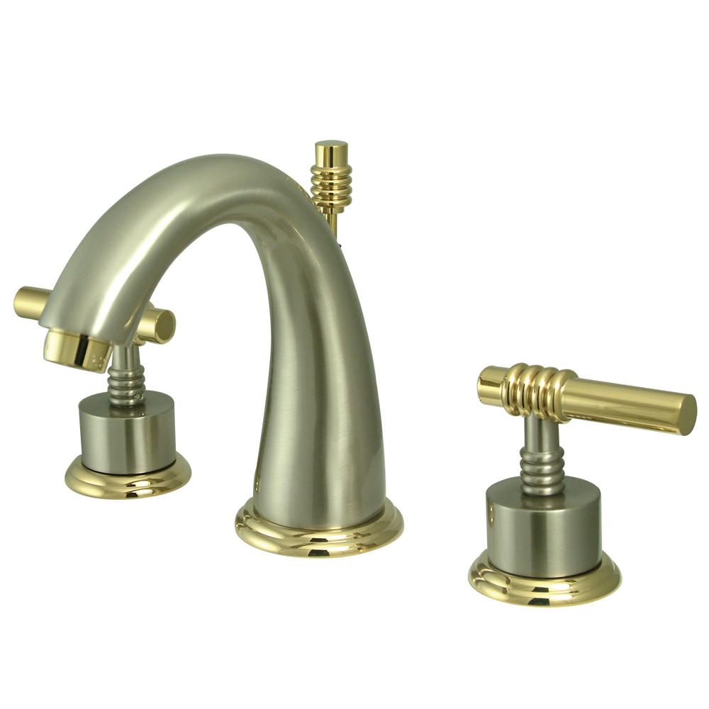 Kingston Satin Nickel/Polished Brass Widespread Bathroom Faucet KS2969ML