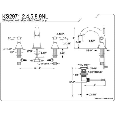 Kingston Polished Brass 2 Handle Widespread Bathroom Faucet w Pop-up KS2972NL
