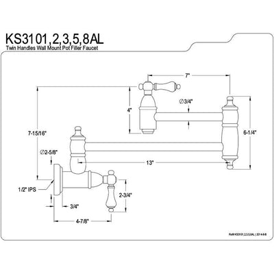 Kingston Brass Lever Handle Polished Brass Kitchen Pot Filler Faucet KS3102AL