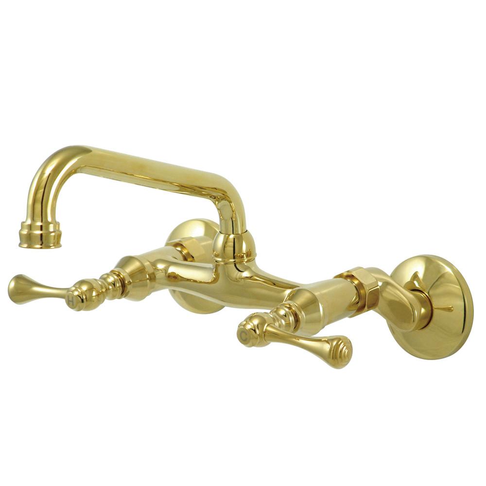 Kingston Polished Brass Magellan 2 handle wall mount kitchen faucet KS313PB