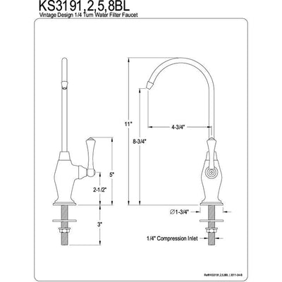 Kingston Satin Nickel English Vintage 1/4 Turn Water Filter Faucet KS3198BL