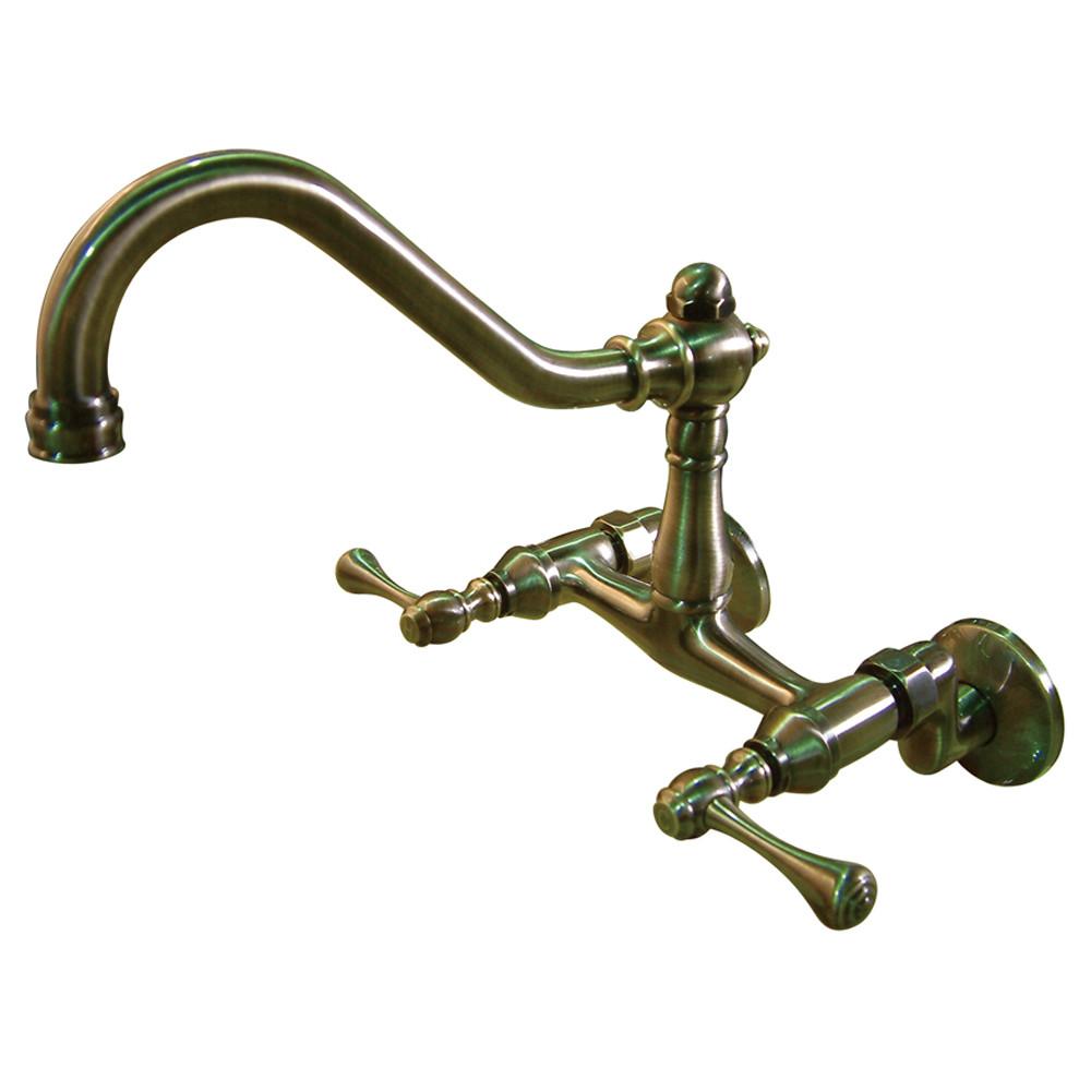Kingston Brass Lever Handle Antique Brass Wall Mount Kitchen Faucet KS3223BL