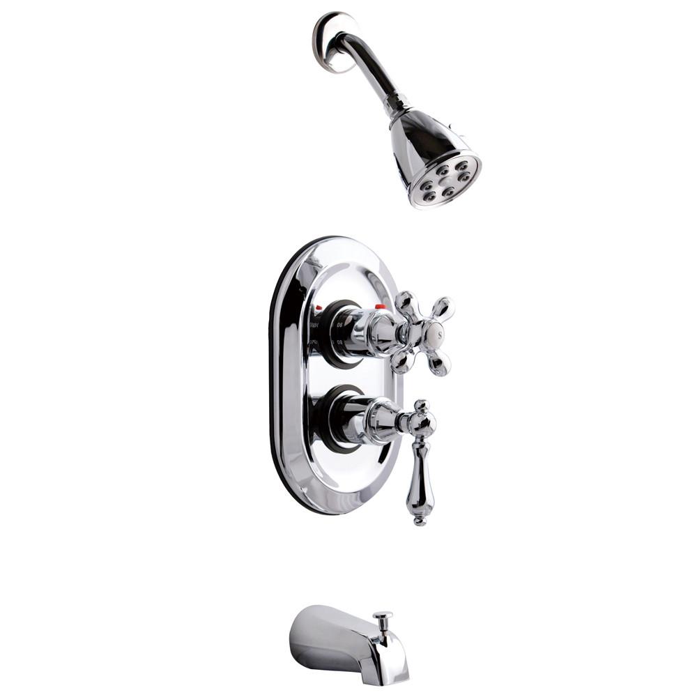 Kingston Brass Chrome Thermostatic Tub and Shower Combination Faucet KS36310AL