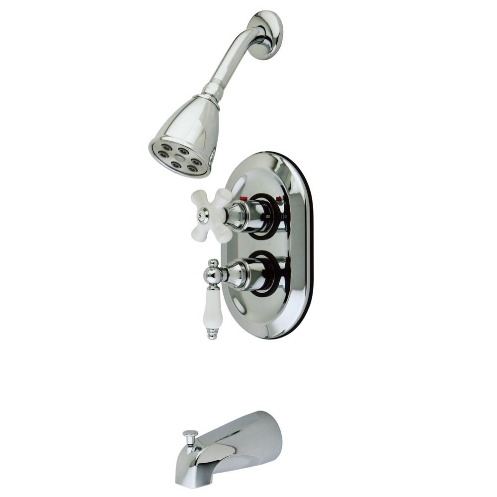 Kingston Brass Chrome Thermostatic Tub and Shower Combination Faucet KS36310PL
