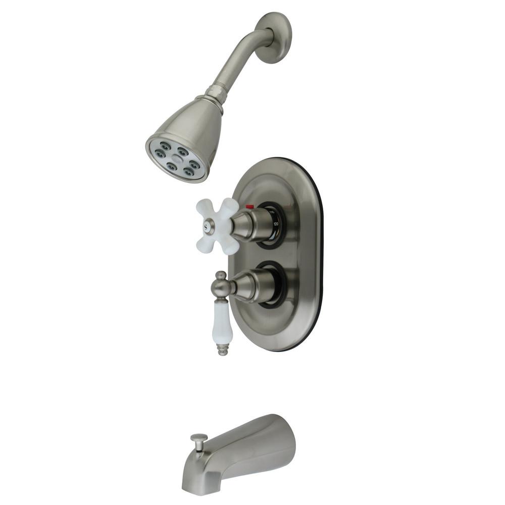 Kingston Satin Nickel Thermostatic Tub and Shower Combination Faucet KS36380PL