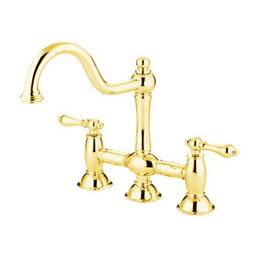 Kingston Polished Brass 8" centerset Bridge two handle Kitchen Faucet KS3782AL