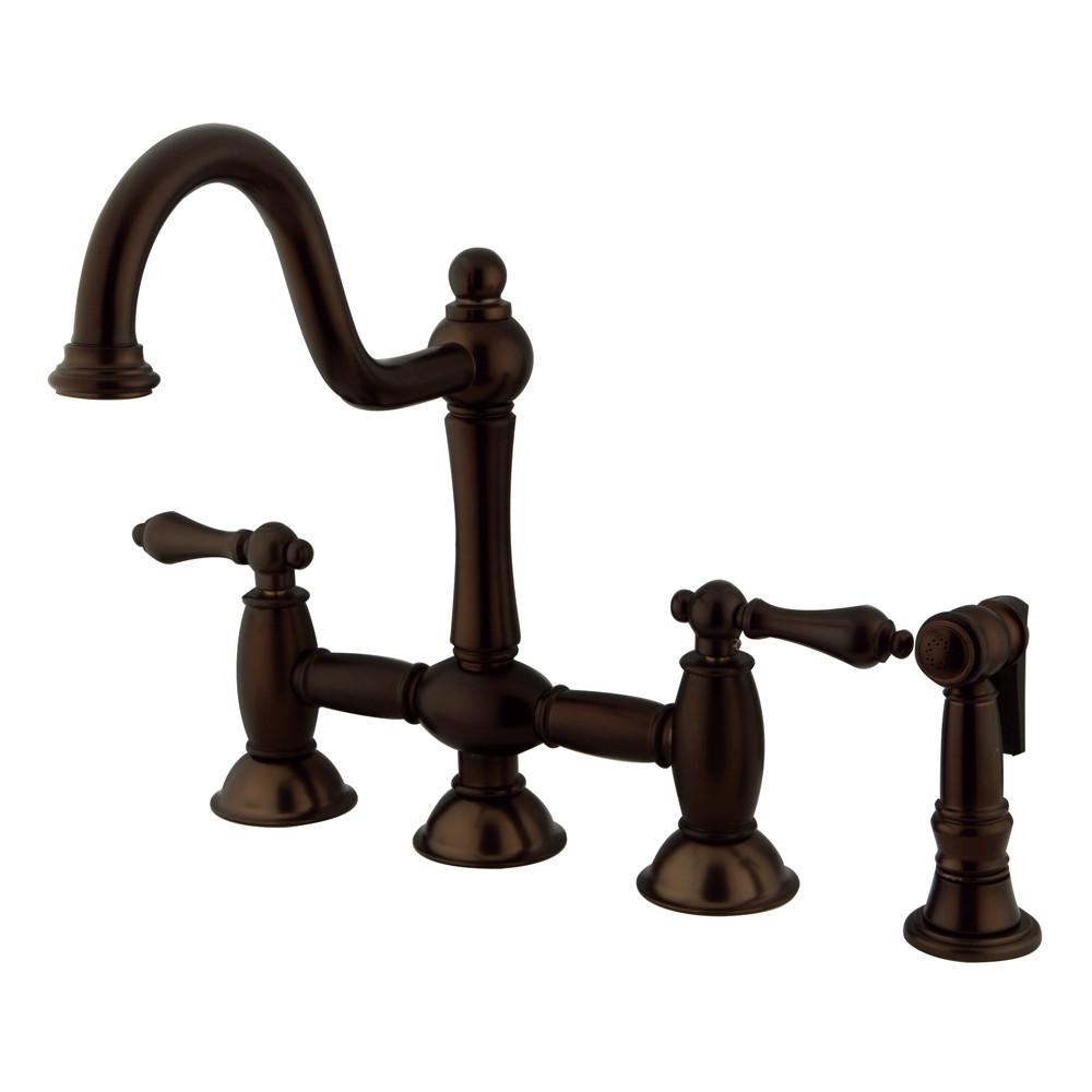 Oil Rubbed Bronze 8" Bridge two handle Kitchen Faucet w spray KS3795ALBS