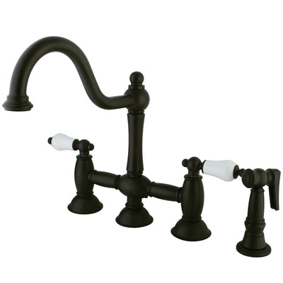 Oil Rubbed Bronze 8" Bridge two handle Kitchen Faucet w spray KS3795PLBS