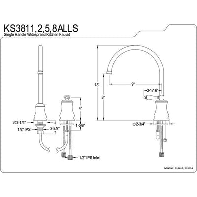 Kingston Brass Chrome Single Handle Widespread Kitchen Faucet KS3811ALLS