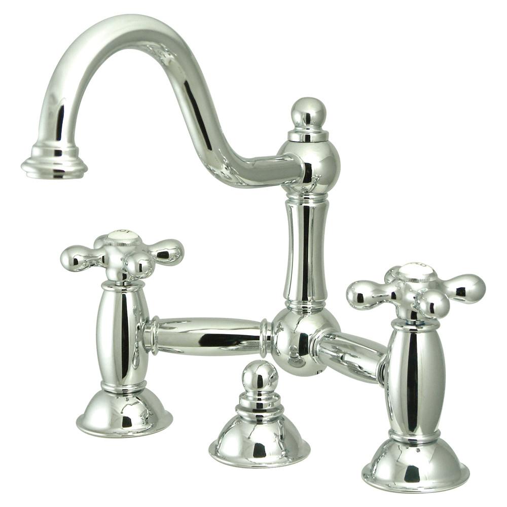 Kingston Brass Chrome 8" Centerset Bridge Bathroom Sink Faucet w/ drain KS3911AX
