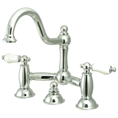 Kingston Brass Chrome 8" Centerset Bridge Bathroom Sink Faucet w/ drain KS3911PL
