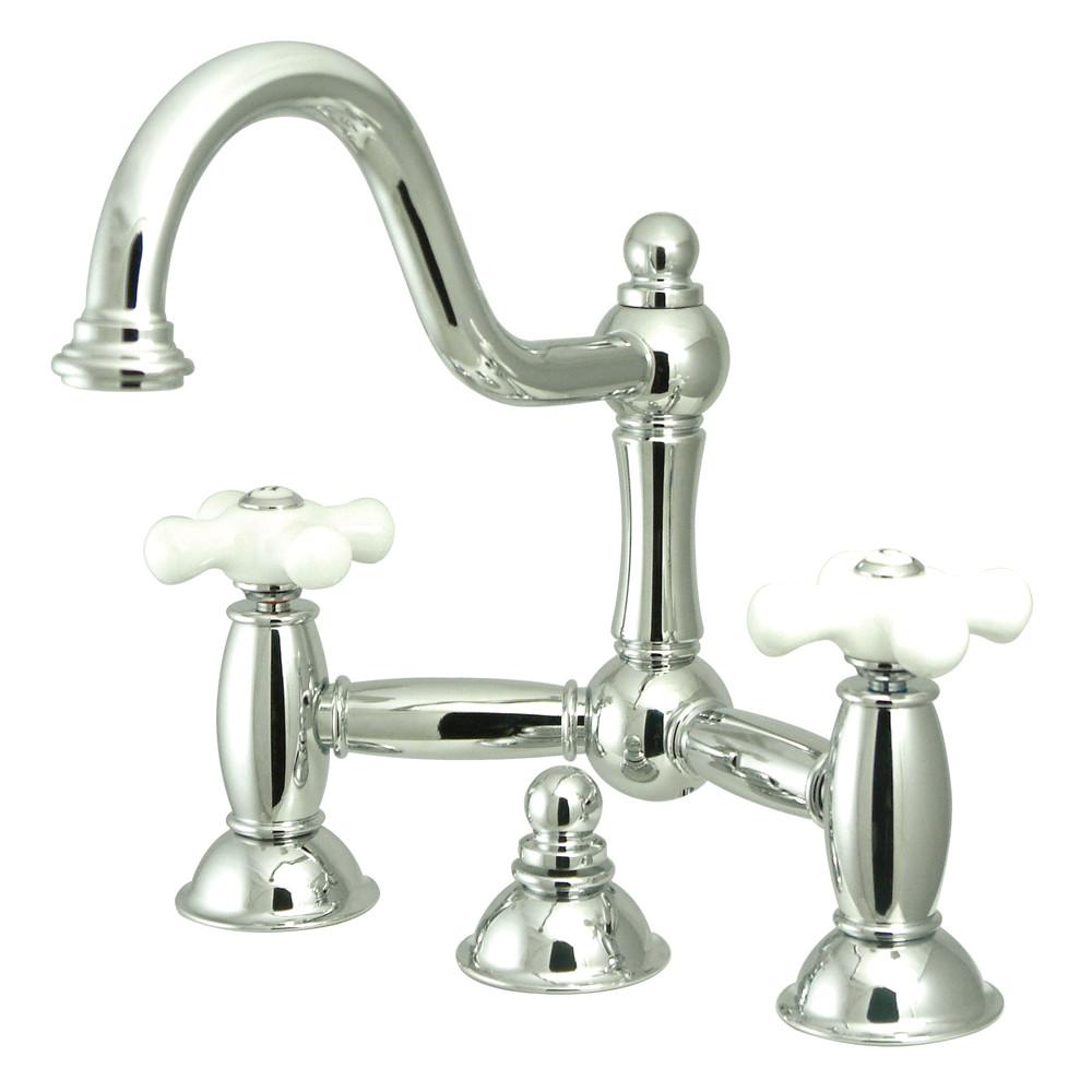 Kingston Brass Chrome 8" Centerset Bridge Bathroom Sink Faucet w/ drain KS3911PX