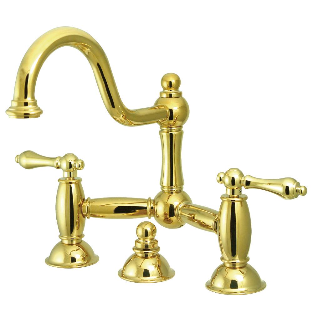 Polished Brass 8" Centerset Bridge Bathroom Sink Faucet w drain KS3912AL