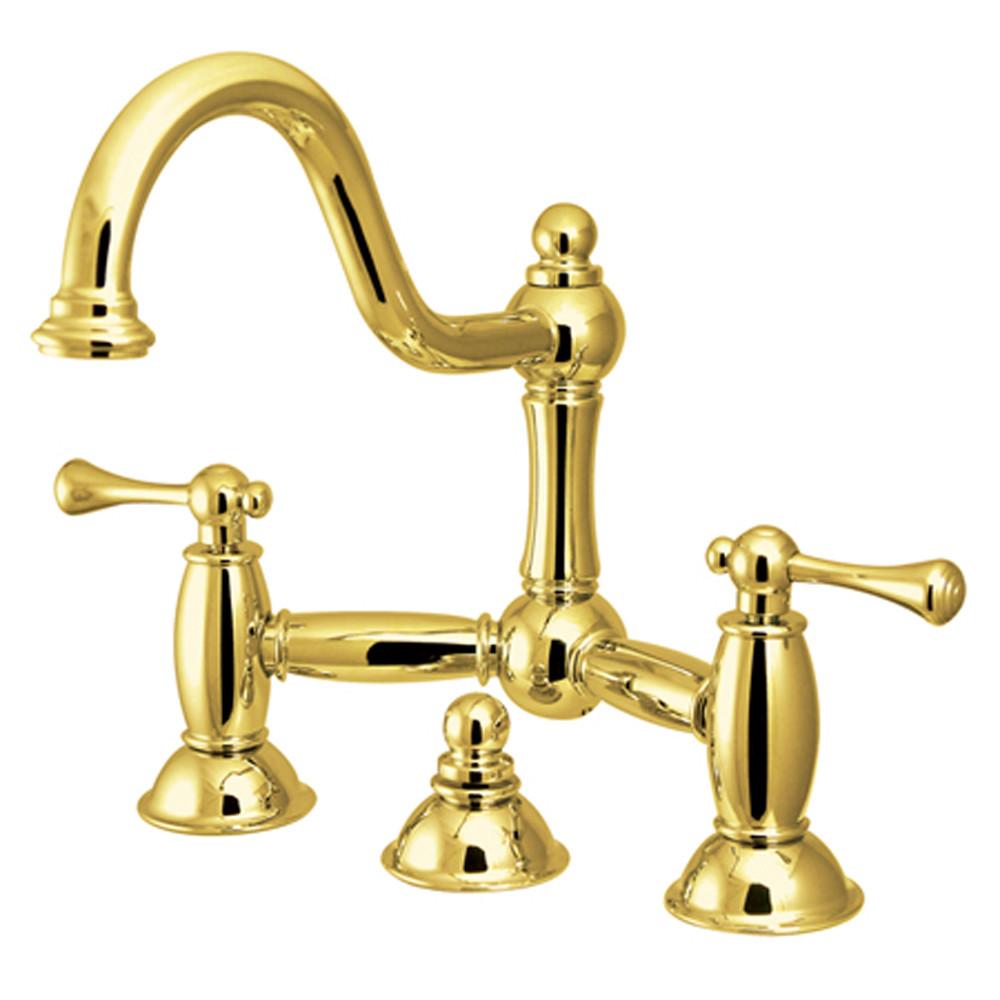 Polished Brass 8" Centerset Bridge Bathroom Sink Faucet w drain KS3912BL
