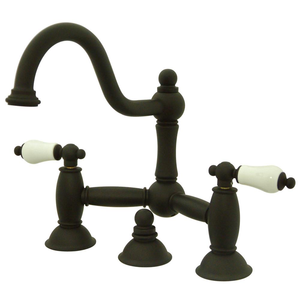 Oil Rubbed Bronze 8" Centerset Bridge Bathroom Sink Faucet w drain KS3915PL