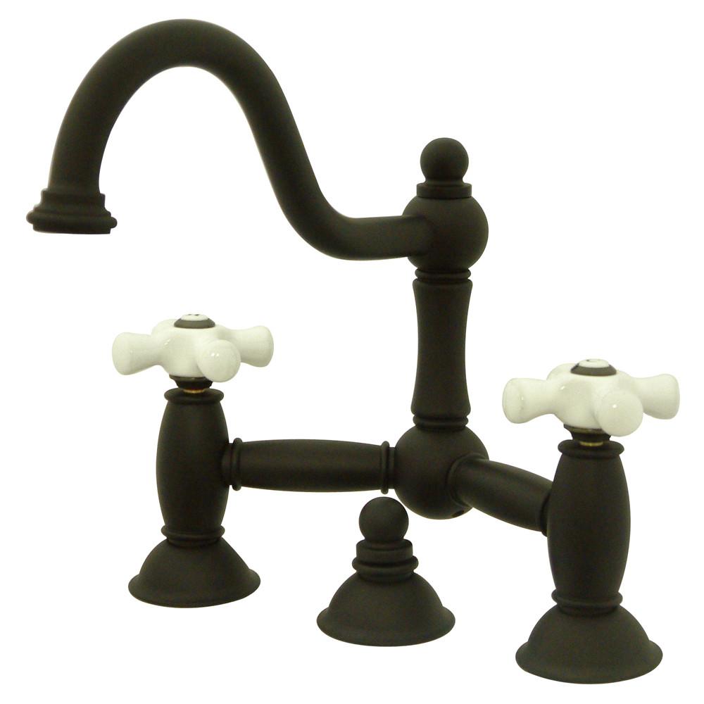 Oil Rubbed Bronze 8" Centerset Bridge Bathroom Sink Faucet w drain KS3915PX