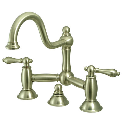 Kingston Satin Nickel 8" Centerset Bridge Bathroom Sink Faucet w drain KS3918AL