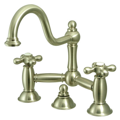 Kingston Satin Nickel 8" Centerset Bridge Bathroom Sink Faucet w drain KS3918AX