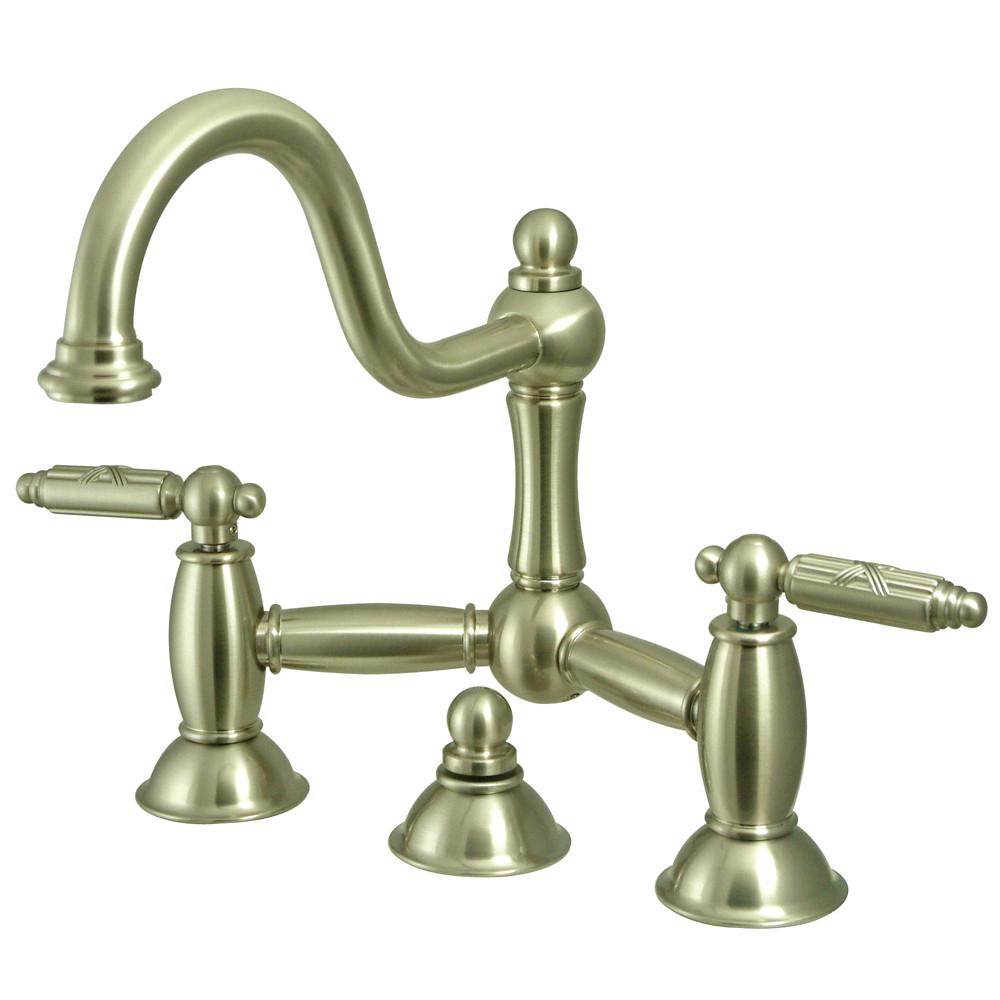 Kingston Satin Nickel 8" Centerset Bridge Bathroom Sink Faucet w drain KS3918GL