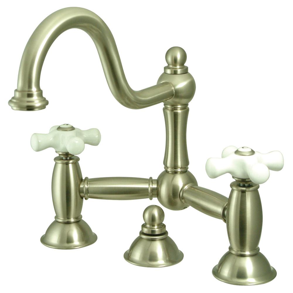 Kingston Satin Nickel 8" Centerset Bridge Bathroom Sink Faucet w drain KS3918PX