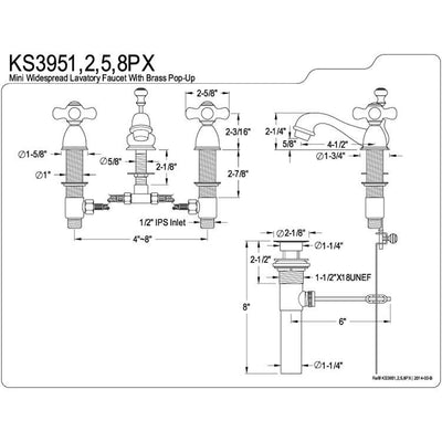 Kingston Brass Chrome Mini widespread Bathroom Lavatory Faucet KS3951PX