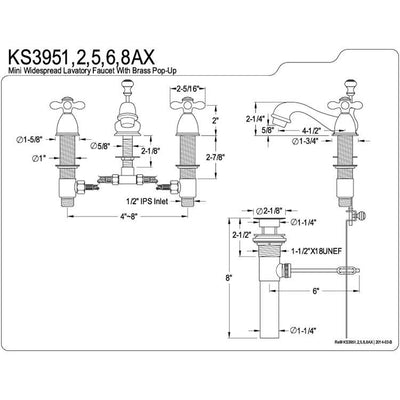 Kingston Brass Polished Brass Mini widespread Bathroom Lavatory Faucet KS3952AX