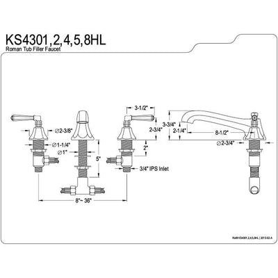 Kingston Brass Chrome Metropolitan Two Handle Roman Tub Filler Faucet KS4301HL