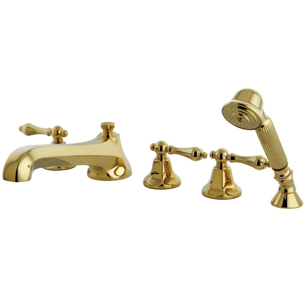 Kingston Brass Polished Brass Roman Tub Filler Faucet with Sprayer KS43025AL