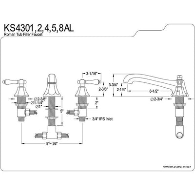Kingston Polished Brass Metropolitan Two Handle Roman Tub Filler Faucet KS4302AL