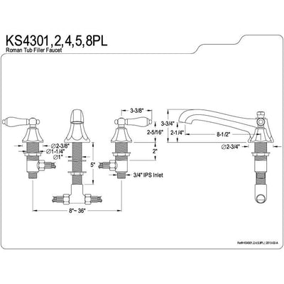 Kingston Satin Nickel Metropolitan Two Handle Roman Tub Filler Faucet KS4308PL