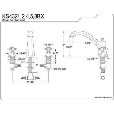 Kingston Brass Chrome Metropolitan Two Handle Roman Tub Filler Faucet KS4321BX