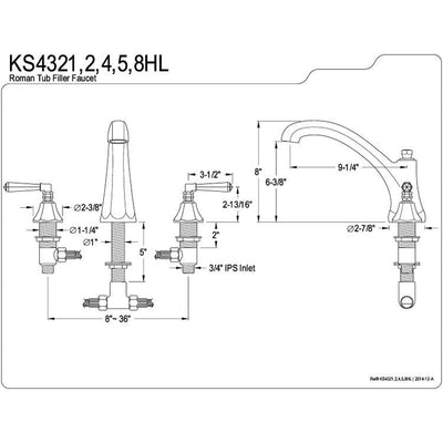 Kingston Chrome Metal Lever Handle Roman Tub Filler Faucet KS4321HL