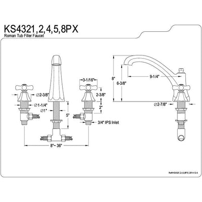 Kingston Polished Brass Metropolitan Two Handle Roman Tub Filler Faucet KS4322PX