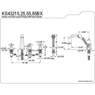 Kingston Brass Satin Nickel Roman Tub Filler Faucet with Sprayer KS43285BX