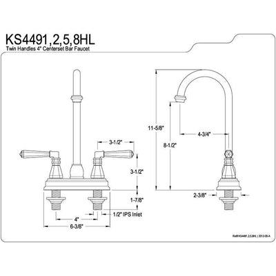 Kingston Polished Brass Two Handle 4" Centerset Bar Prep Sink Faucet KS4492HL