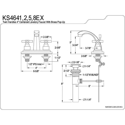 Kingston Brass Chrome 2 Handle 4" Centerset Bathroom Faucet w Pop-up KS4641EX