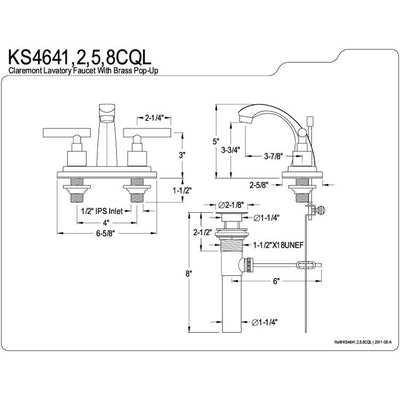 Kingston Claremont Polished Brass Centerset Bathroom Faucet w/Pop-up KS4642CQL