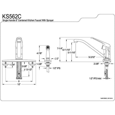 Kingston Chrome Single Loop Handle 8" Kitchen Faucet With Side Sprayer KS562C