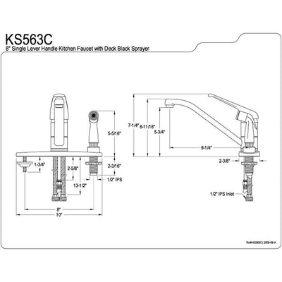 Kingston Chrome Single Loop Handle 8" Kitchen Faucet With Deck Sprayer KS563C