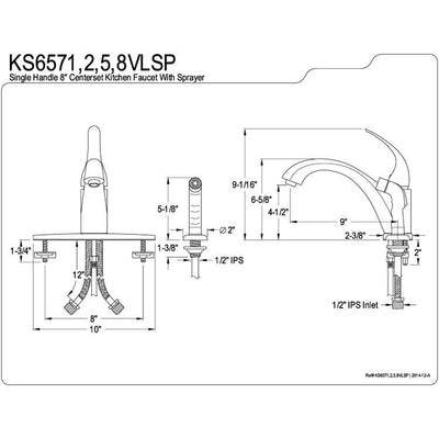 Kingston Brass Satin Nickel Single Handle Kitchen Faucet With Sprayer KS6578VLSP