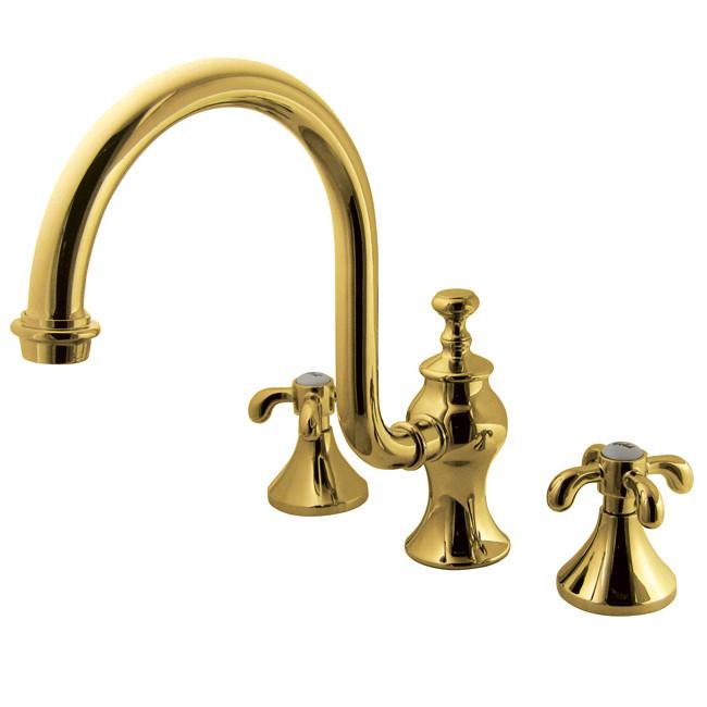 Kingston Polished Brass Roman Tub Filler Faucet w/ High Rise Spout KS7342TX