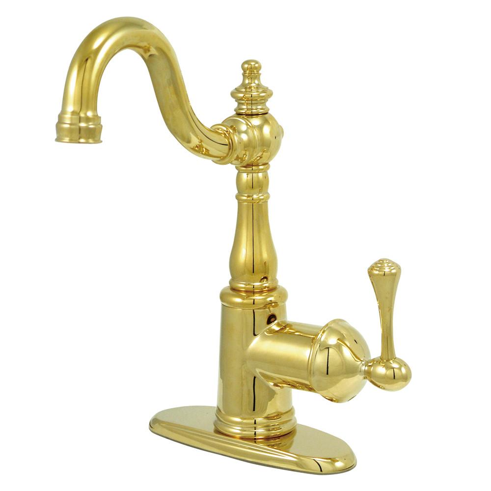 English Vintage Polished Brass 1 hdl Bathroom Faucet w\Push down drain KS7642BL