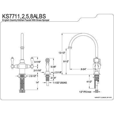 Kingston English Country Satin Nickel Kitchen Faucet w Brass Sprayer KS7718ALBS