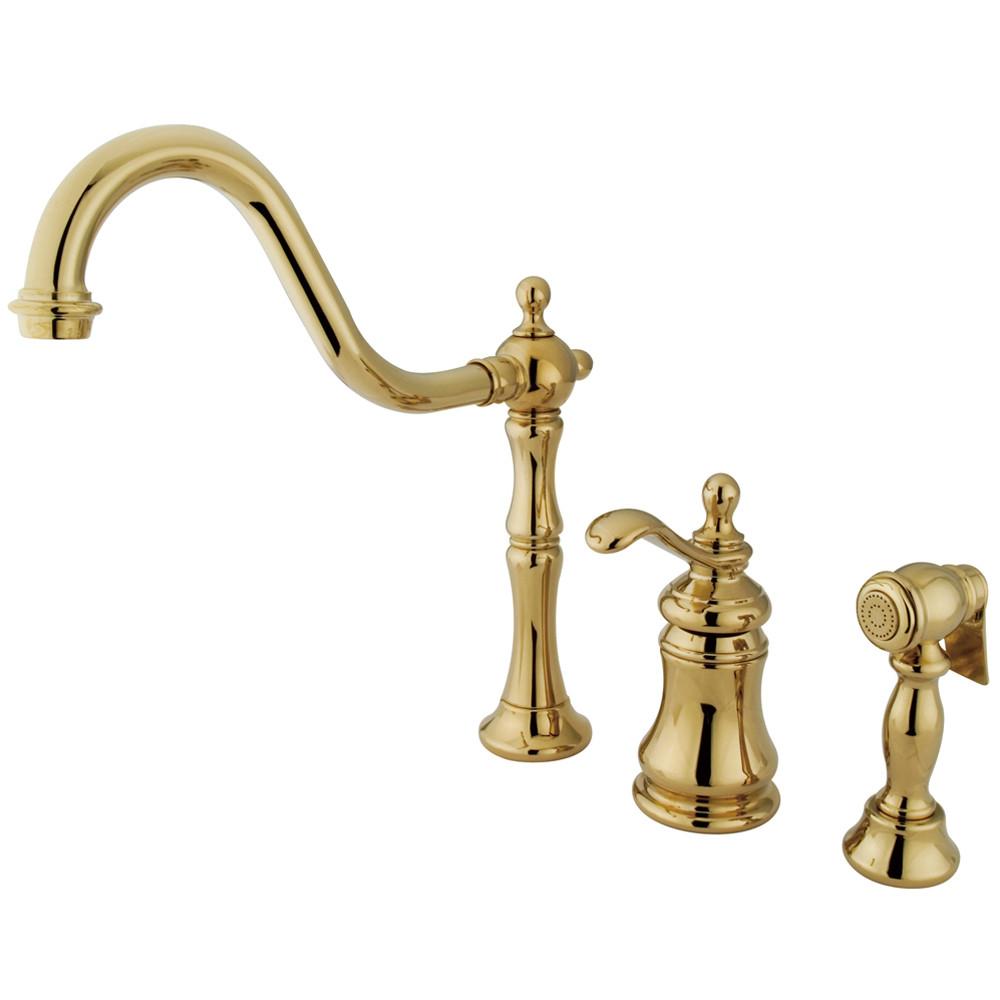 Kingston Polished Brass Templeton Widespread Kitchen Faucet W/ Spray KS7802TPLBS